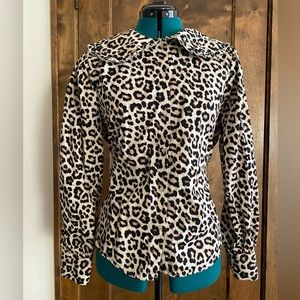 H&M leopard print Peter Pan ruffle collar puff long sleeve button up blouse